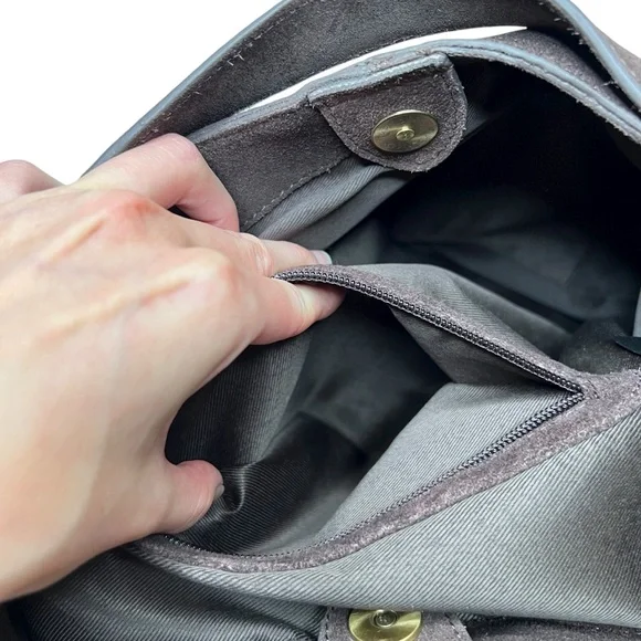 Chocolate Brown 100% Genuine Suede Leather Slouchy Hobo Bag Gold Buckle Strap - Picture 9 of 16